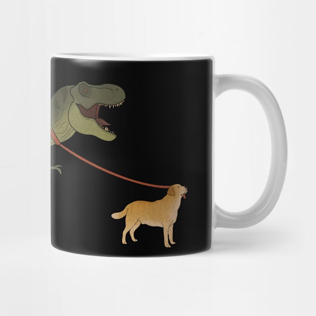 Funny Golden Retriever walking T Rex Dinosaur by dukito